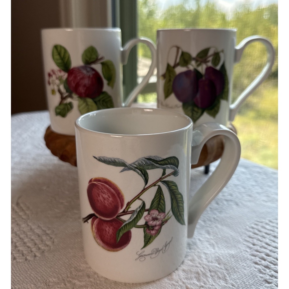 Portmeirion Pomona Straight Side Mugs Set of 3 (Apple, Plum, & Peach)